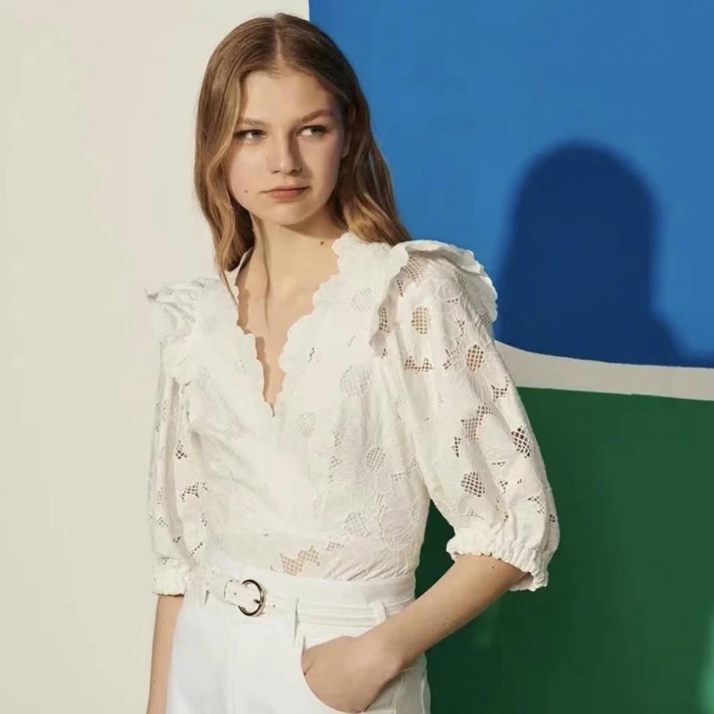 SANDRO Lace VNeck Blouse